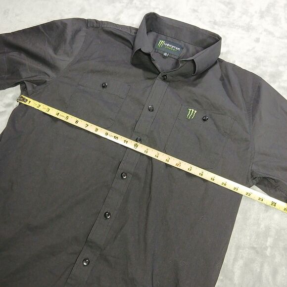 Monster Energy Mens XL Shirt Black Embroidered Short Sleeve Button Up Moto Y2k - Picture 6 of 8
